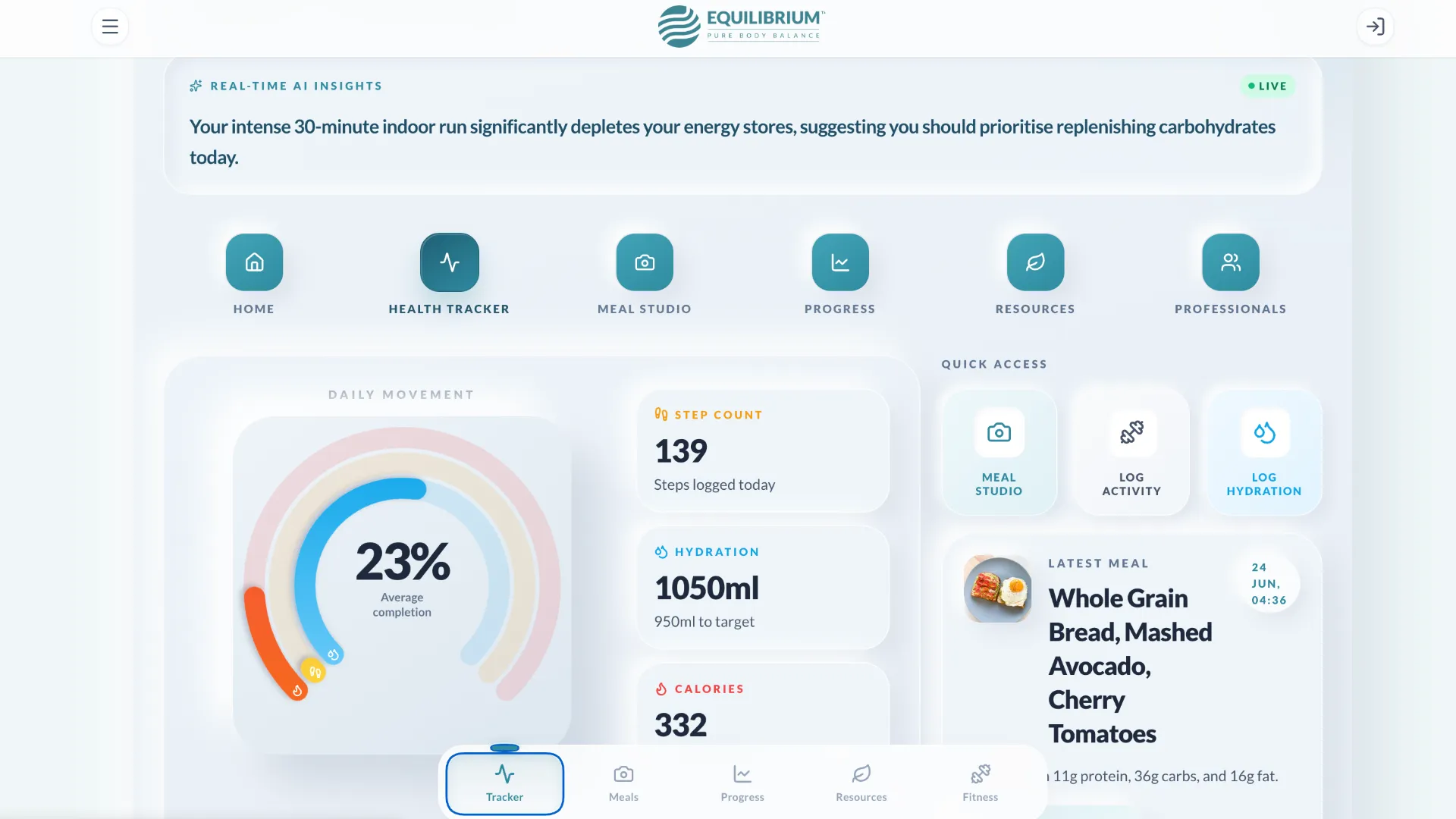 Equilibrium Web Dashboard Interface
